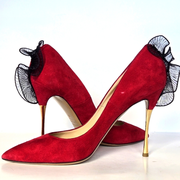 NICHOLAS KIRKWOOD Red Suede Animal Print Pumps Size 40 Very Good Condition - Picture 5 of 8